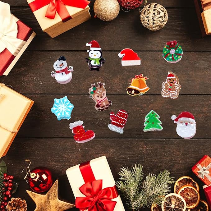 12 Pcs Christmas Claw Clips Christmas Elements Mini Hair Clips with Santa Claus Xmas Hat Gift Snowman Design Strong Hold Non Slip Small Hair Clips for Women Thick and Thin Hair Various Hairstyles