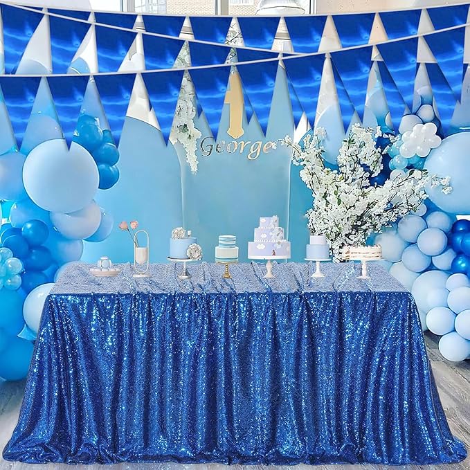 20M/65FT Blue Triangle Pennant Banner Flag Metallic Fabric Bunting Garland for Christmas Graduation Wedding Engagement Anniversary Bachelorette Birthday Bridal Shower Valentines Hen Party Supplies