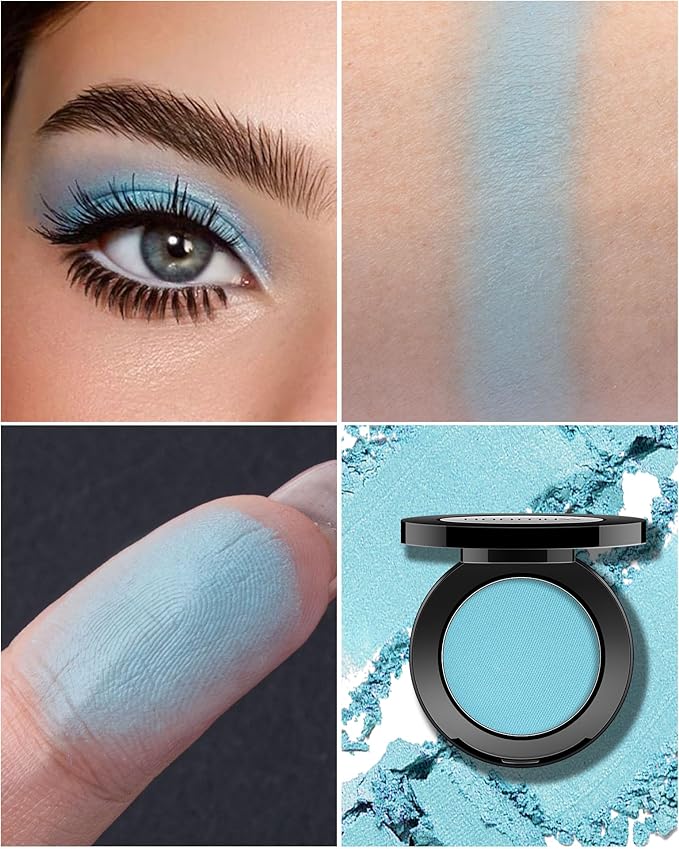Single Blue Eyeshadow Matt, Handmade Pressed Eyeshadow Palette Long Lasting With No Creasing Pigmented Sky Blue Eye Shadow (Light Blue)