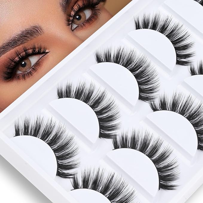 Veleasha Lashes 5D Faux Mink Lashes 100% Handmade Wispy Lashes Charming Luxurious Fake Eyelashes Lightweight Fluffy False Eyelashes 5 Pairs Pack (5D04)
