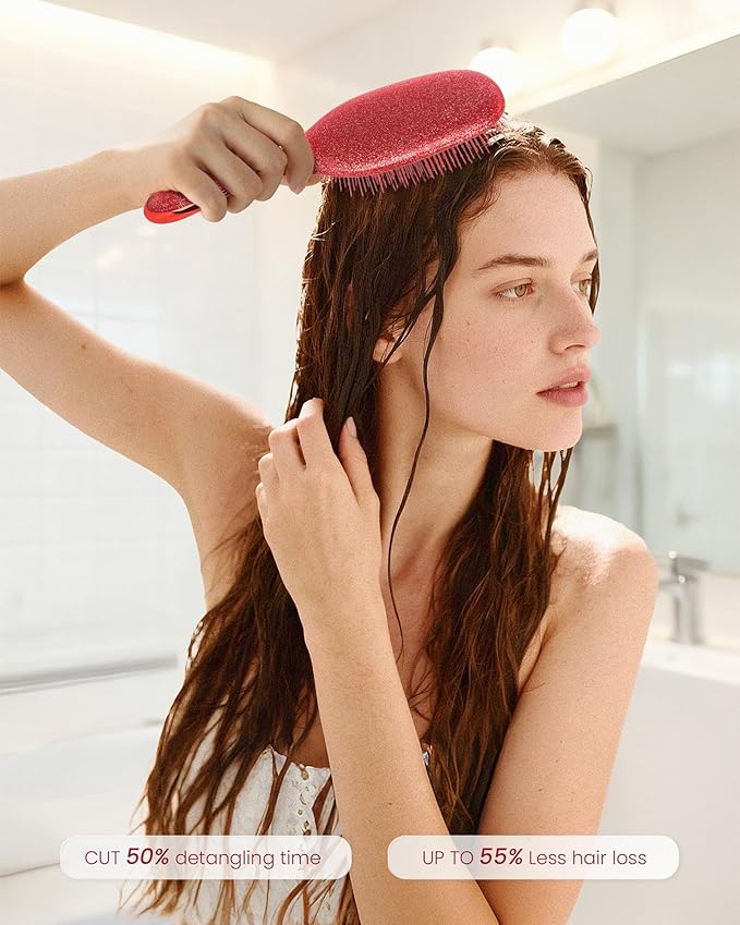 AIMIKE Detangling Brush, Paddle Brush w/Soft Bristles, Pain-Free Detangler Hairbrush Loosens Stubborn Tangles, Extra Gentle on Sensitive & Fine Hair, Christmas Gift for Women & Kids Wet Dry Hair