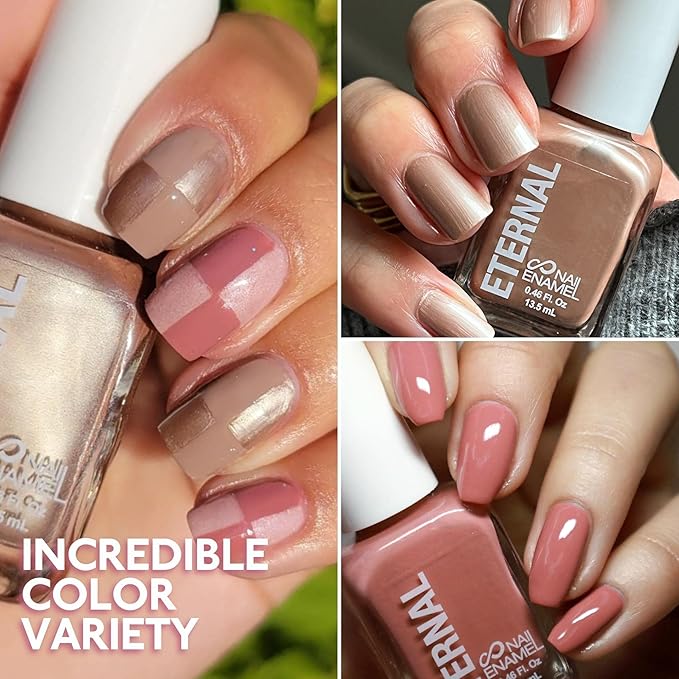 Eternal Nude Nail Polish Set for Women (NUDE ROSE GOLD) - Brown Nail Polish Set for Girls | Lasting & Quick Dry Fingernail Polish Kit for Home DIY Manicure & Pedicure | Made in USA, 13.5mL (Set of 4)