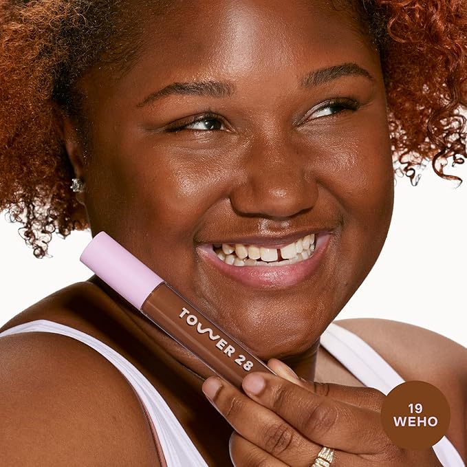 Tower 28 Beauty Swipe Serum Concealer - Hydrating Buildable Medium-Coverage Concealer with Skincare Benefits for Sensitive Skin - Shade 19 SGV, Deep with Warm Undertones, 0.22 Fl Oz