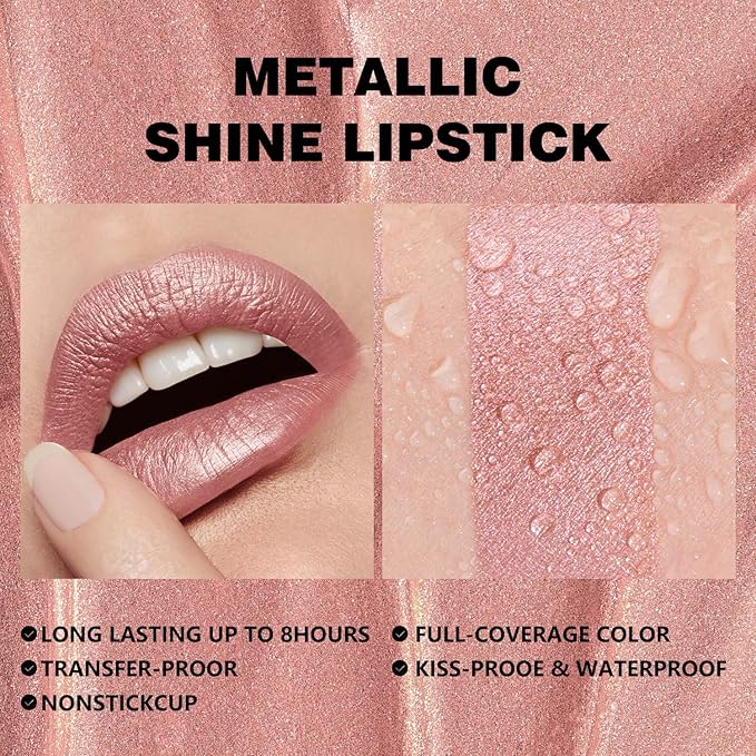 Metallic Liquid Lipstick Nude Pink – High Pigment Long-Lasting Waterproof Lip Gloss with Metallic Finish, Smudge-Proof, Non-Sticky, Lightweight Lip Makeup for Party & Daily Wear (Sweet Hope)