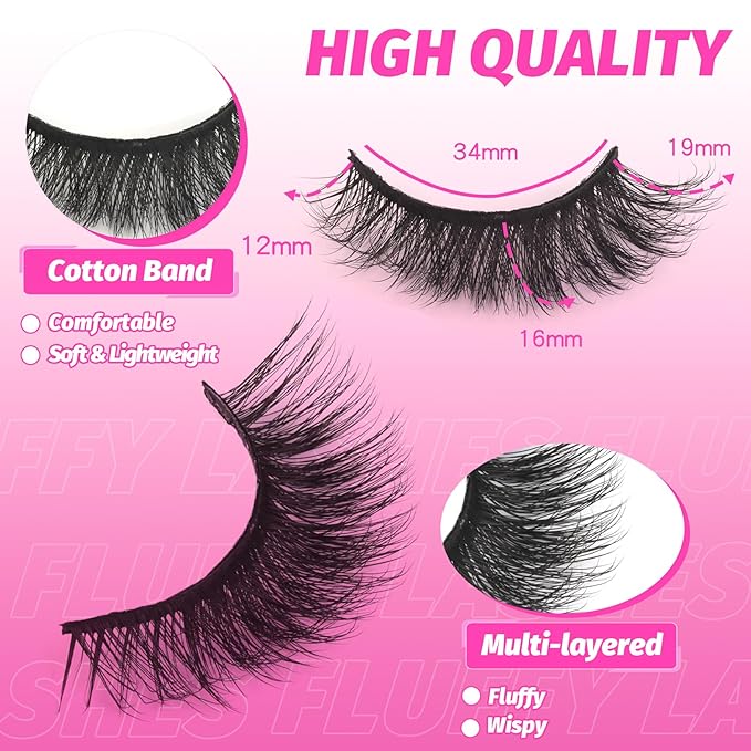Veleasha Lashes 5D Faux Mink Lashes Crisscross False Eyelashes Handmade Cat Eye Lashes Wispy Fluffy Fake Lashes Luxurious Eyelashes Natural Look Volume Fake Eyelashes 7 Pairs Pack (614)