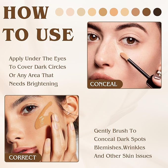 Full Coverage Liquid Concealer, Foundation Makeup for Older Women, Cover Blemishes & Under-Eye Circles, Spots, Matte Finish, Hydrating Primer for Correct, 0.06 floz, Vegan & Cruelty-Free 07#Tan Begie