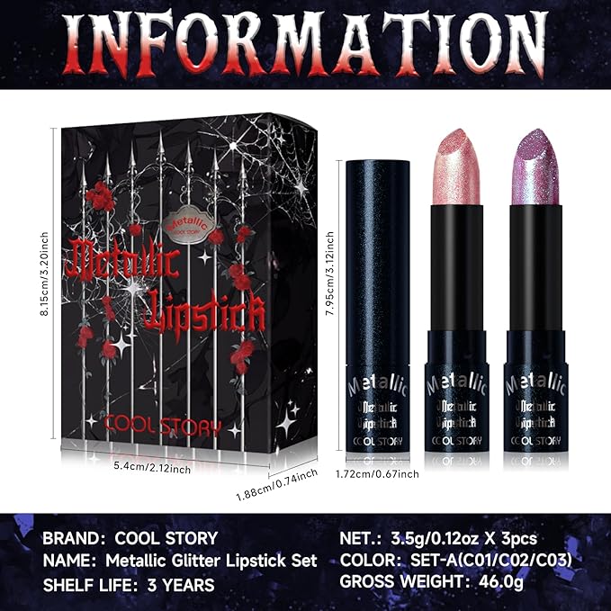 Metallic Glitter Lipstick Set Shimmering Colors (Set-A)