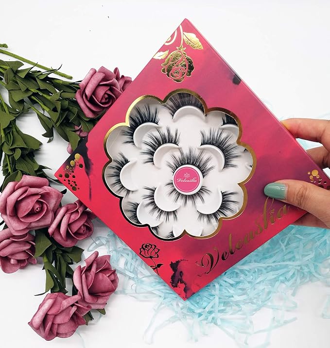 Veleasha Lashes 5D Faux Mink Lashes False Eyelashes Handmade Strip Lashes Wispy Fluffy Fake Lashes Spiky Eyelashes 7 Pairs Luxurious Volume Fake Eyelashes Pack (5D14)