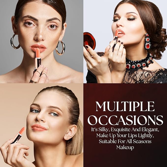 lipstick provides smooth application, long lasting wear non-sticky glides on provides maximum color organic shea butter peachy peach