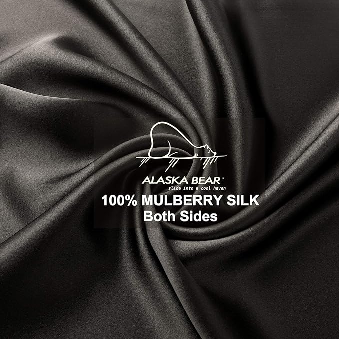 ALASKA BEAR Silk Pillowcase for Hair and Skin, Set of 2 Pure Genuine 22 Momme Mulberry Silk Pillow Cases Standard Size for Bliss Sleep Better Than Poly Satin, Zipper Closure(2pc, Charcoal)