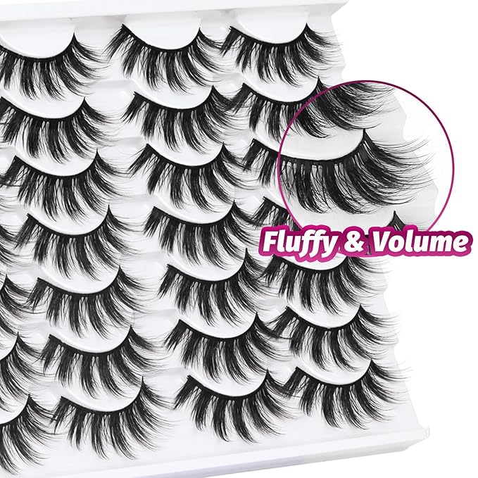 Veleasha Lashes 3D Faux Mink Lashes Fluffy False Eyelashes Natural Look 14 Pairs Lashes Pack Luxury Wispy Fake Eyelashes (3D07)
