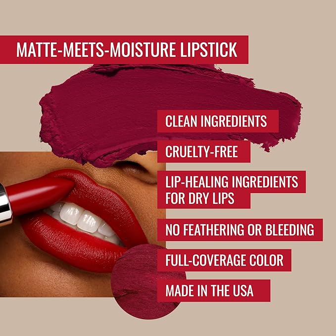 Runway Rogue ‘Celeb’ Matte Berry Red 90s Vibe Lipstick Bundle with ‘In the Press’ Crimson Dark Red Designer Liner Lip Liner Pencil and Sharpener