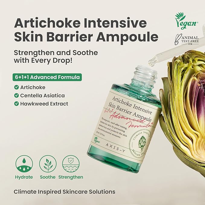 AXIS-Y Artichoke Intensive Skin Barrier Ampoule - Face Moisturizer Dark Spot Corrector Centella Ampoule - Vegan Korean Skin Care Facial Serum for All Skin Types - 1.01 fl. oz.