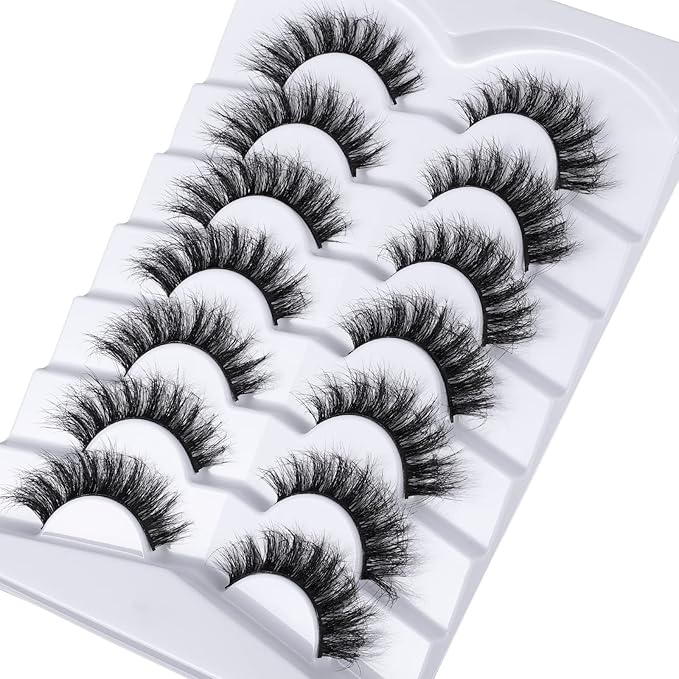 8D Fluffy Wispy Lashes False Eyelashes Cat Eye Lashes Faux Mink Lashes Natural Look That Look Like Extensions Pestañas Postizas D Curl Lash Strips 7 Pairs Pack