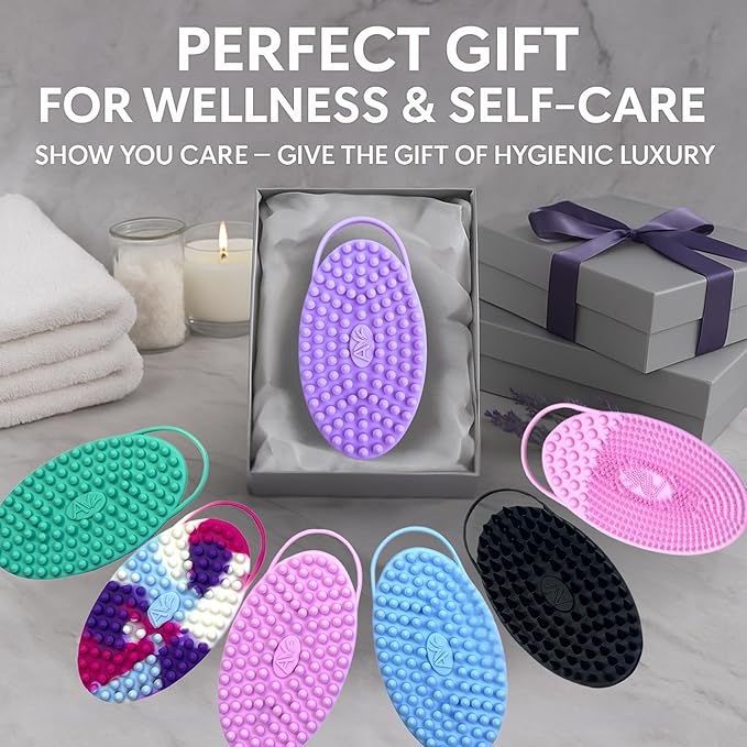 Avilana Silicone Body Scrubber – Gentle Shower Brush & Loofah Alternative- Food Grade & Lab Tested – Fast-Drying, Hygienic, BPA-Free Silicone Body Gentle Exfoliator (Lavender, Body & Face)