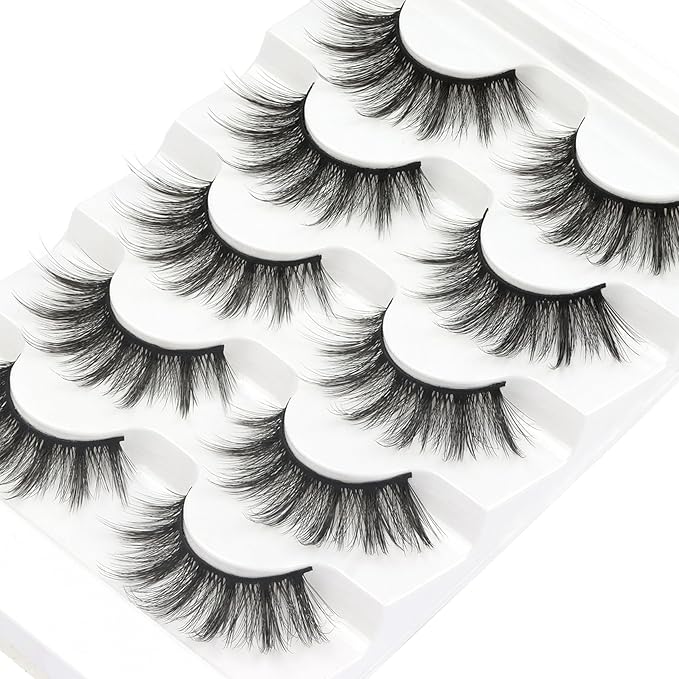 Veleasha Cat Eye Lashes Wispy Faux Mink Lashes 100% Handmade Natural Look Fake Eyelashes Lightweight False Eyelashes 5 Pairs Pack (54)