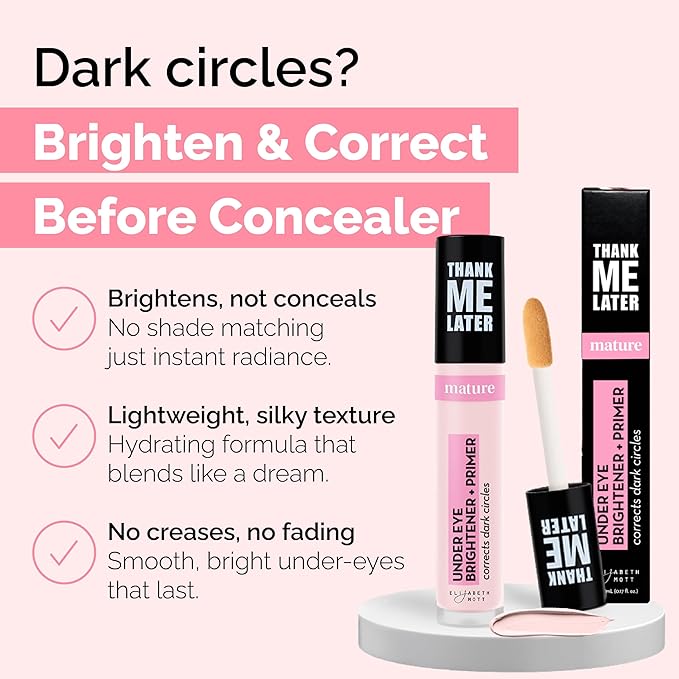 Elizabeth Mott Thank Me Later Under Eye Brightener & Primer – Hydrating Color Corrector for Dark Circles – Lightweight Concealer Base for Mature Skin, Fair Shade 5ml