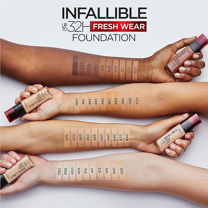 L'Oreal Paris Makeup Infallible Up to 32 Hour Fresh Wear Lightweight Foundation, 445 Vanilla, 1 Fl Oz, Packaging May Vary