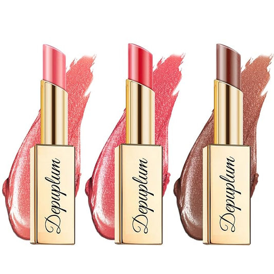 Pink Red Brown Lipstick Set for Women Shimmer Tinted Lip Balm Hydrating Moisturizing Lipstick Cruelty Free Lip Makeup, DM107/108/117