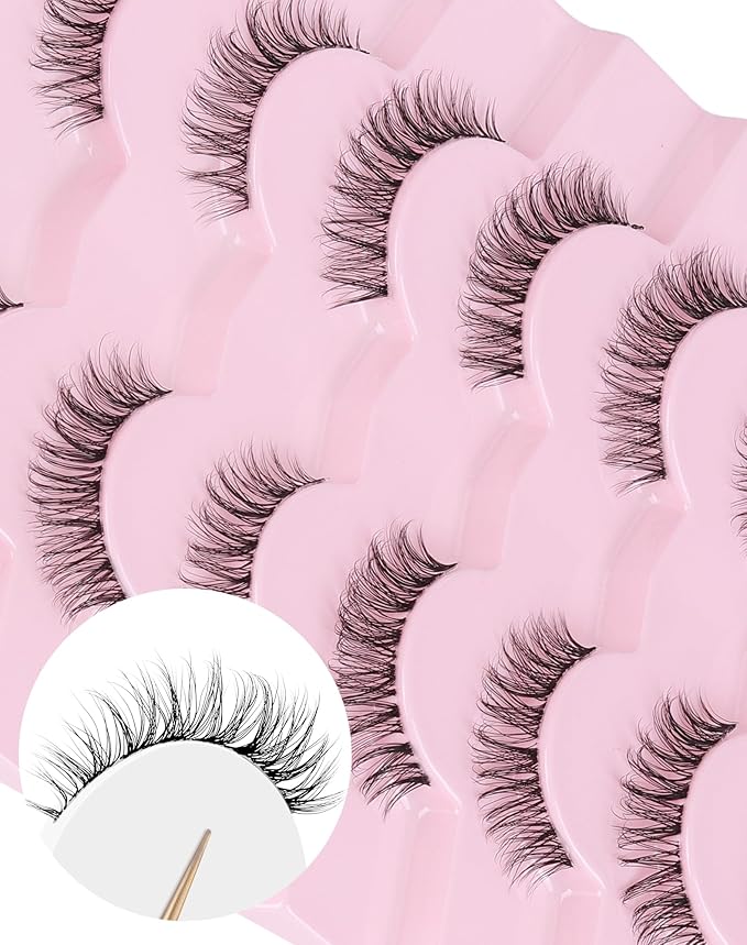 Short Eyelashes Natural Look Wispy Lashes Natural Fake Lashes C Curl Eye Lashes Wispies Eyelashes Fluffy False Lashes Pack 7 Pairs