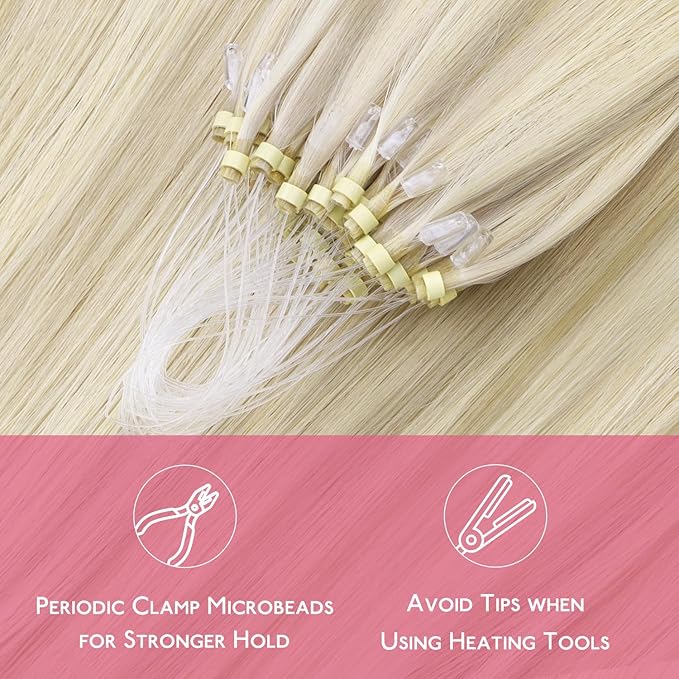 WENNALIFE Microlink Hair Extensions Human Hair, 50g 50s 24 Inch Ash Blonde Highlighted Platinum Blonde Remy Micro Bead Hair Extensions Real Human Hair Micro Loop Micro Ring Hair Straight Microlinks