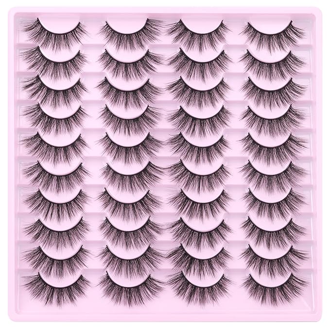 20 Pairs Lashes Wispy Faux Mink Lashes 15mm Cat Eye False Eyelashes Natural Look 3D Volume C-Curl Strip Lashes Pack by Kiromiro