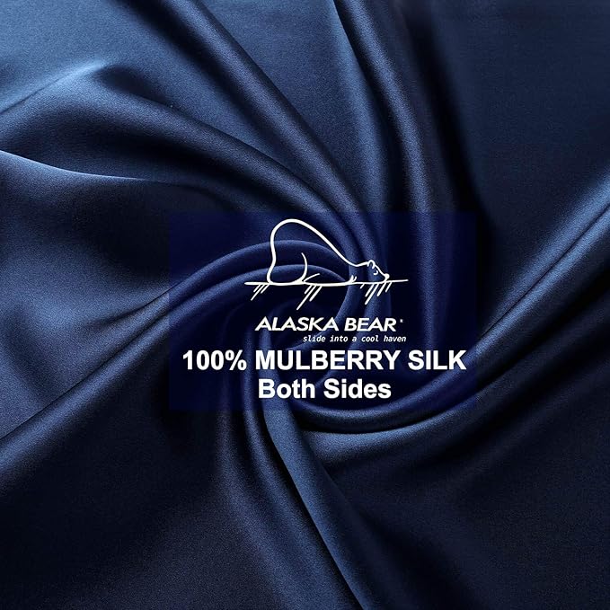 ALASKA BEAR Silk Pillowcase King Size for Skin and Hair Care Beauty Sleep 100 Percent Organic Mulberry Pillow Slip Case (1pc, Navy)