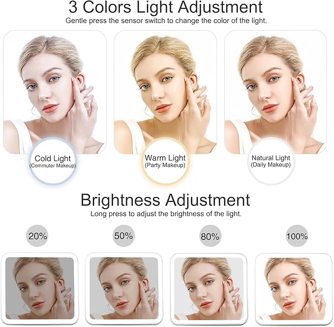 Relavel Makeup Bag with LED Mirror, 16.2 inches Large Makeup Case Travel Portable Cosmetic Organizer Vanity Case for Women, Rechargeable Lighted Mirror Professional Makeup Artists Storage Box (Pink)