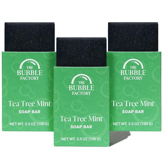 The Bubble Factory Handmade Natural Bath & Body Soap Bar, Vegan, All-Natural, Palm Oil Free, Made in USA with Shea Butter + Essential Oils, Tea Tree Mint, 3 Bars