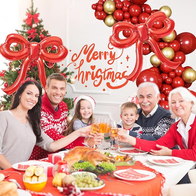 4 Pcs Red Bow Balloons Bow Party Decorations for Girl Women Red Bow Birthday Decorations Giant Foil Balloon for Baby Shower Engagement Wedding Christmas Decor Bachelorette Party Supplies