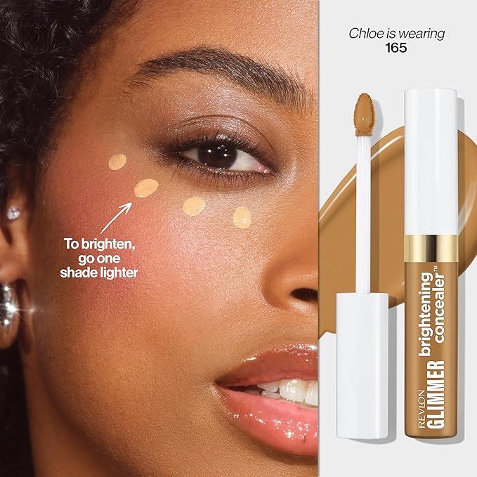 Revlon Glimmer Brightening Concealer, Liquid Under Eye Makeup, Made with Caffeine, Vitamin C, & Stevioside, 165, 0.3 fl oz