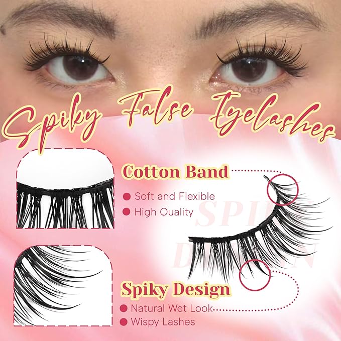 Ahrikiss Manga Lashes Wet Look Wispy Anime False Eyelashes 8 Pairs Faux Mink Lashes Kit with Lash Glue and Lash Tweezers Soft Fake Lashes Spiky Strip Lashes Look Like Individual Lashes (Clammy)
