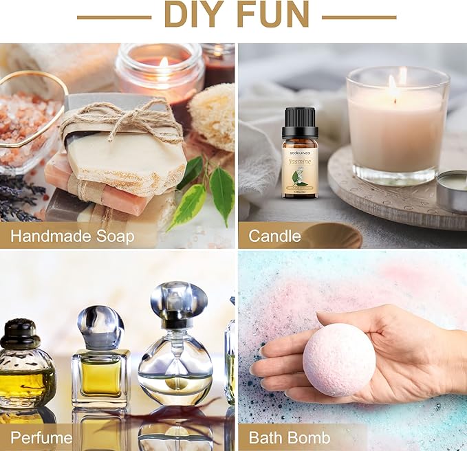 Sedbuwza Jasmine Essential Oil, Pure Organic Jasmine Fragrance Oil for Diffuser, Humidifier, Soap, Candle, Perfume