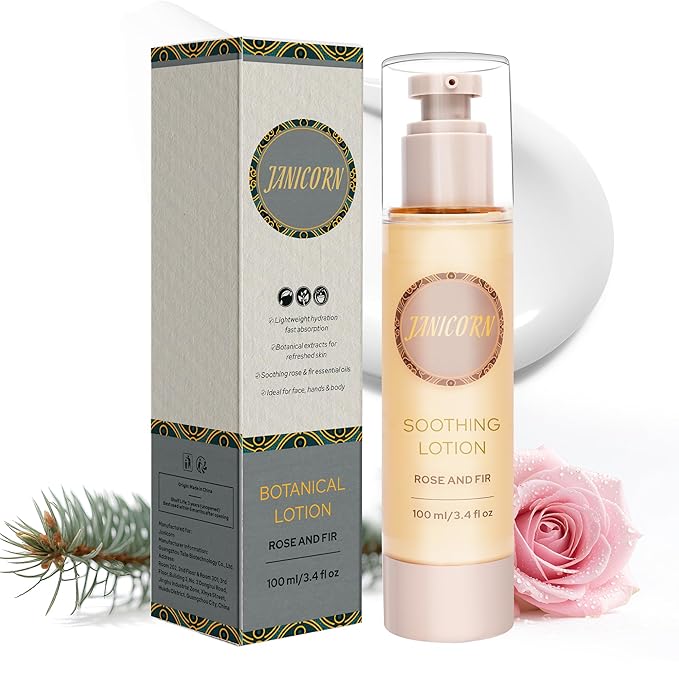 Rose & Fir Aromatherapy Lotion – Plant-Based Nourishing Hydration, Natural Essential Oil Aroma & Gentle Warming Massage, Romantic Cool Forest Rose Body Moisturizer, 3.4 fl oz / 100ml