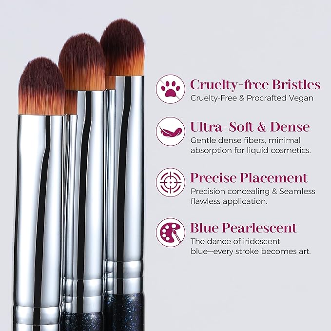 ENERGY Concealer Brush Under Eye Flat Makeup Brush for Eyebrows Foundation Concealer Blending with Liquid Cream Cosmetics Flawless Full Coverage Vegan Face Brush Blue