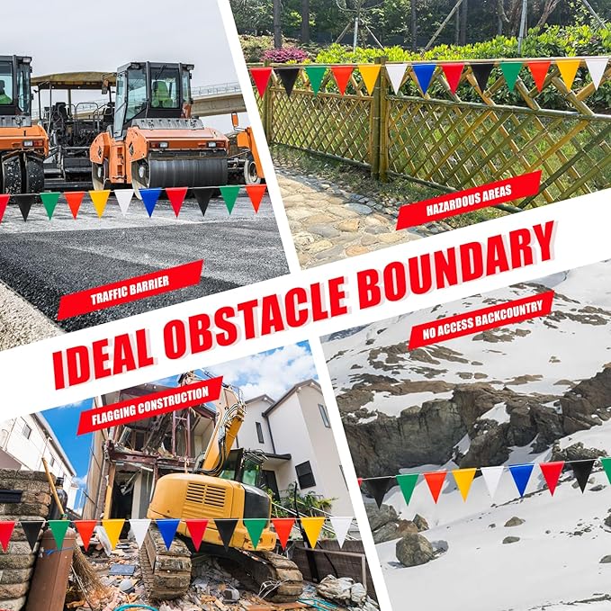 Safety Warning Pennant Banner Flags – Multipurpose 105FT OSHA High Visibility Colored Triangle Flags for Party, Roadwork, and Hazard Areas(MULTICOLOR,45pcs,105FT)