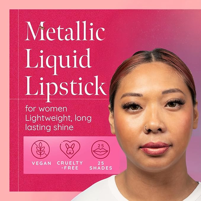 Aromi Rosy Peach Metallic Liquid Lipstick | Long-Lasting Lip Color with Shimmery Finish, Rose Gold Shade (Pumpkin Spice)