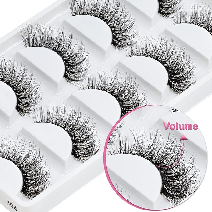 Veleasha Cat Eye Lashes Fluffy 5D Faux Mink Lashes 100% Handmade Luxurious False Eyelashes Volume Fake Lashes 5 Pairs Pack (804)