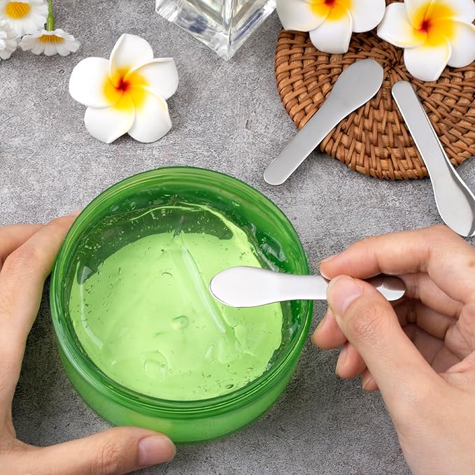 3pcs Mini Metal Makeup Spatula, Reusable Cosmetic Cream Spatulas Spoon, Skincare Scoop Applicator Facial Massage Beauty Tools for Mixing and Sampling Face Eye Cream- Silver