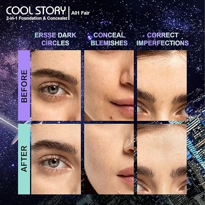 2-in-1 Foundation and Concealer Long Wear Natural Matte Finish Lightweight Coverage (Fair)