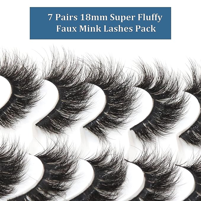 Veleasha False Eyelashes Wispy Faux Mink Lashes Fluffy Handmade Fake Eyelashes Natural Look 7 Pairs Pack Luxury Cat Eye Lashes (801)