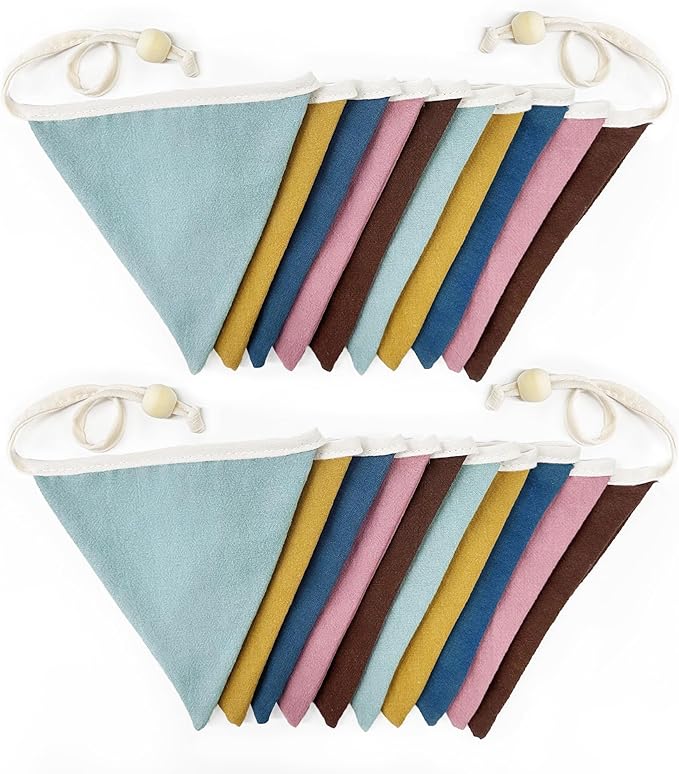 2 Sets of Boho Pennant Banner 20Pcs Nursery Garland Flags Retro Colored Fabric Linen Triangle Bunting Streamers for Kids Birthday Baby Shower Classroom Baby Room Decor Boho Wedding Party Decorations