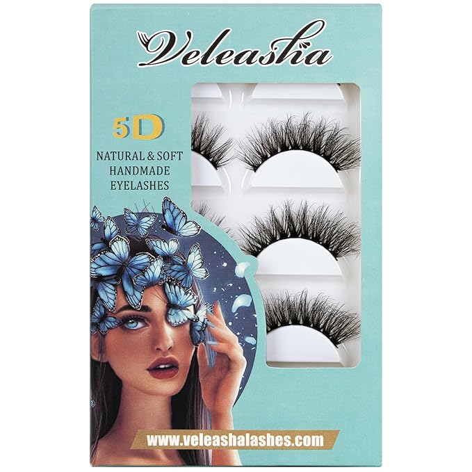 Veleasha Cat Eye Lashes Fluffy 5D Faux Mink Lashes 100% Handmade Luxurious False Eyelashes Volume Fake Lashes 5 Pairs Pack (804)