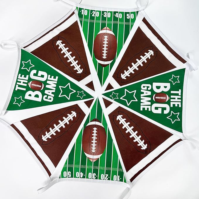 32Ft Football Pennant Banner - Green & Brown Triangle Flag Bunting Garland Streamers for Football Birthday, Baby Shower, Game Day & Sport Party Decor