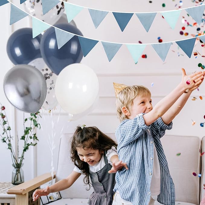 2 Strings Blue Pennant Banner Flags Nursery Garland Royal Linen Fabric Triangle Bunting Streamers for Baby's Room Decor Kids Boys Nautical Birthday Baby Shower Boho Wedding Event Party Decorations