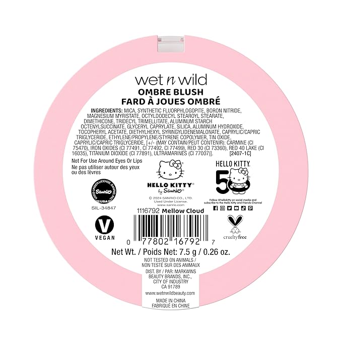 wet n wild Hello Kitty Ombre Blush, Buildable, Blendable Customizable Color, New Gradient Formula, Cruelty-Free & Vegan - Mellow Cloud