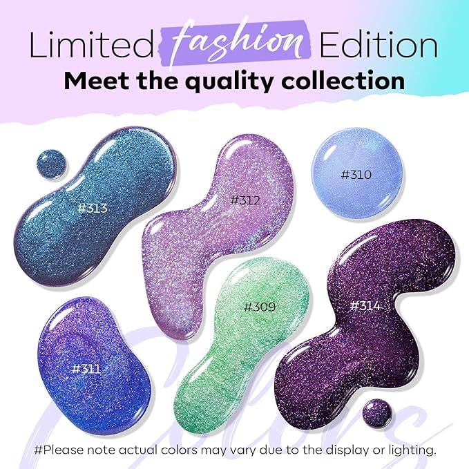 modelones Chameleon Nail Polish Set 6 Colors, Green Glitter Pink Blue Purple Holographic Quick Dry Mini Nail Lacquer Kit Gray Aurora Shimmer DIY Nail Art Manicure Gift For Women Girls