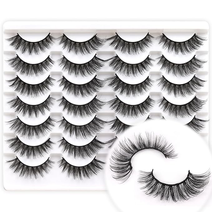 Veleasha Lashes 3D Faux Mink Lashes Fluffy False Eyelashes Natural Look 14 Pairs Lashes Pack Luxury Wispy Fake Eyelashes (Y52)