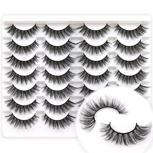 Veleasha Lashes 3D Faux Mink Lashes Fluffy False Eyelashes Natural Look 14 Pairs Lashes Pack Luxury Wispy Fake Eyelashes (Y52)