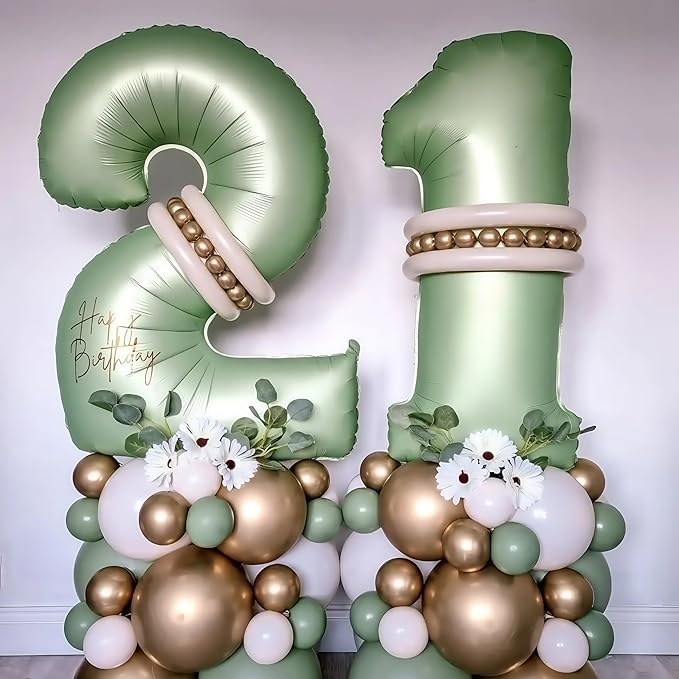 Sage Green 0 Number Balloon,Olive Green 0 Balloons 40 Inch Large Helium Foil Mylar Birthday Balloons for Boy Girl Baby Shower Birthday Jungle Party Decorations